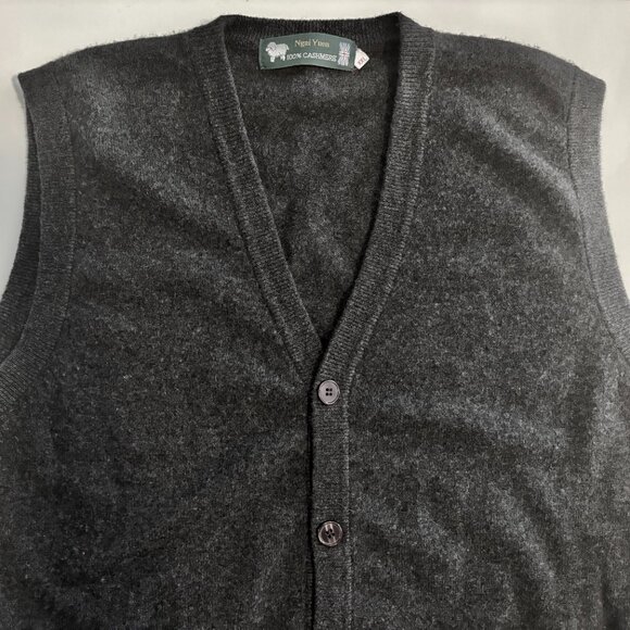 Ngai Yuen 100% Cashmere Button Front Sweater Vest Charcoal Grey Size XXL - Picture 5 of 8